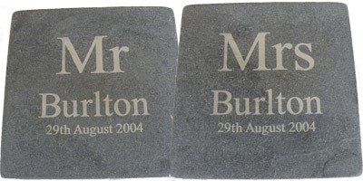 Mr & Mrs Wedding Date Slate Coasters (pair)